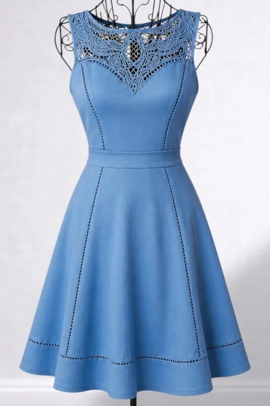 Spotlight by Warehouse Embroidered Blue Skater Dress - Size 6