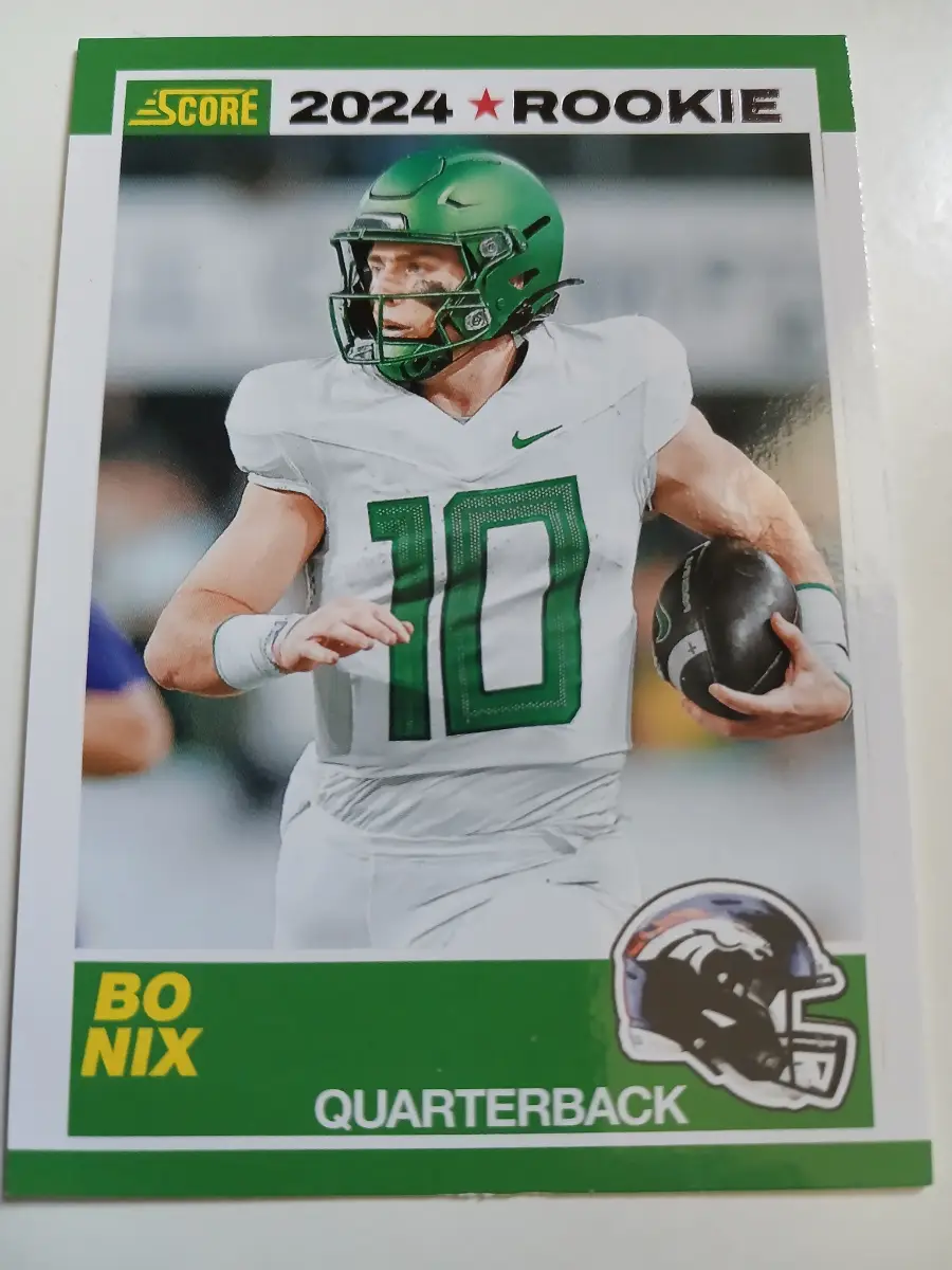 Bo Nix NFL Quarterback Denver Broncos Score 2024 Rookie Card