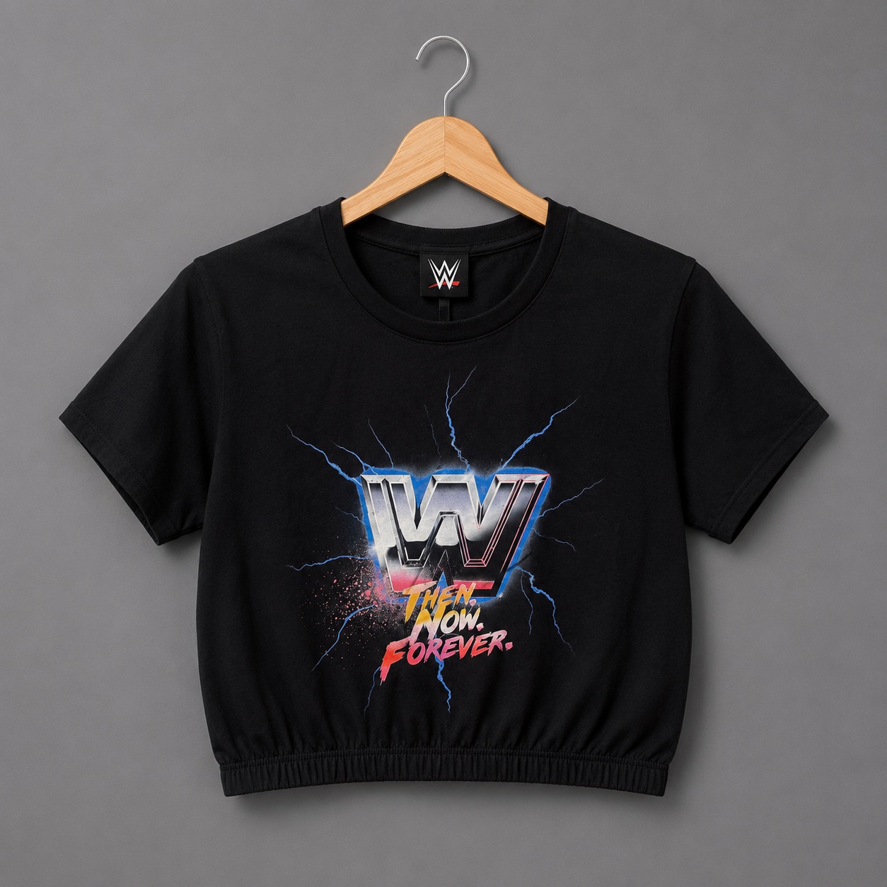 WWE Then Now Forever Women’s Cropped T-Shirt Black Size M BNWT Official Crop Top