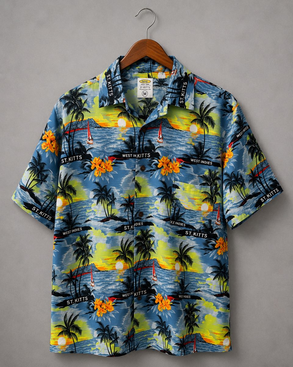 Rima St Kitts Hawaiian Shirt Mens Medium Blue Tropical