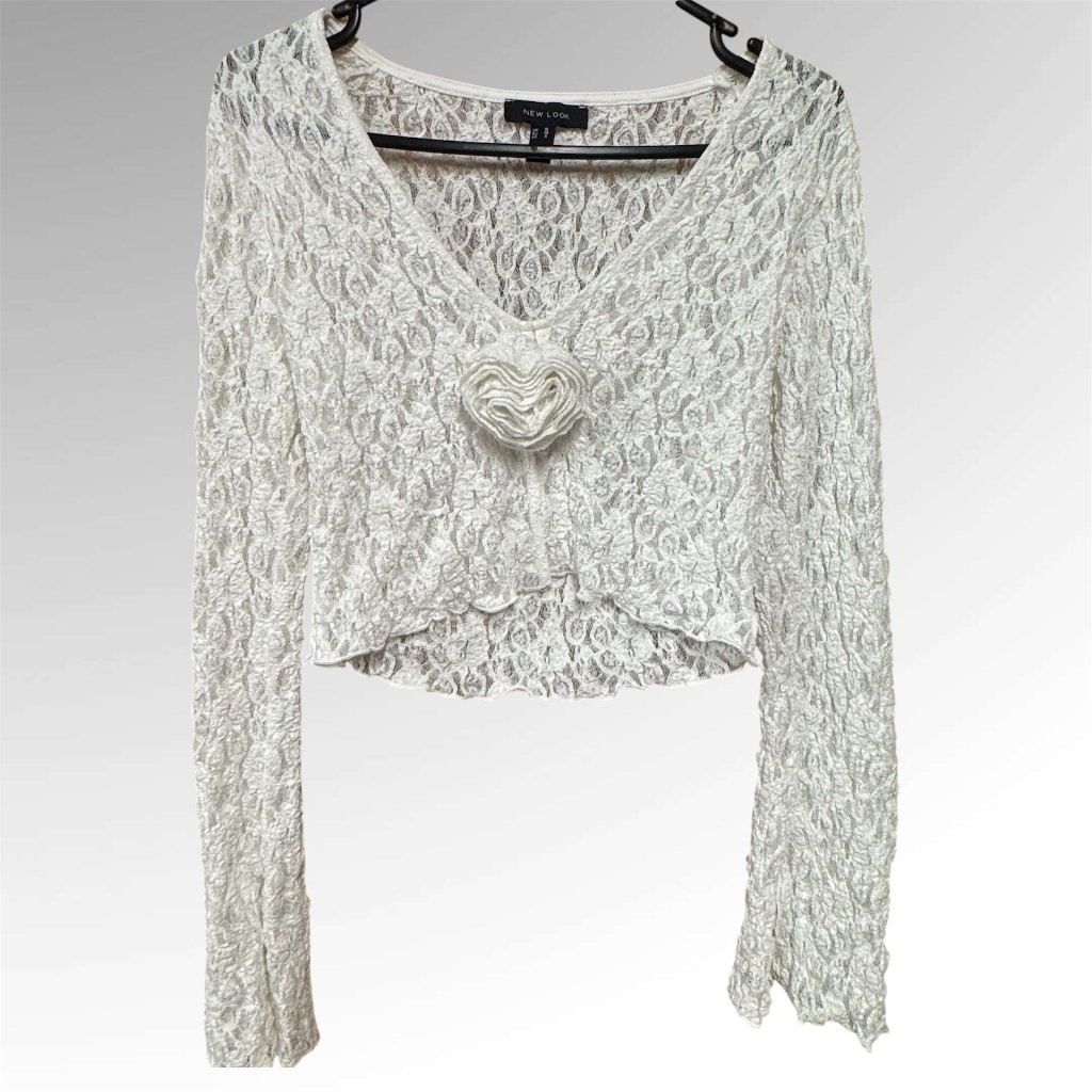 New Look White Lace Crop Top UK 10