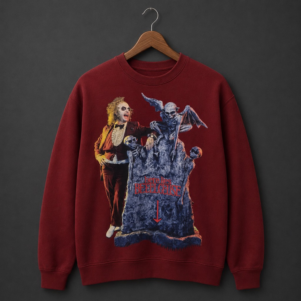 Beetlejuice Red Graphic Sweatshirt Jumper Horror Movie Pullover Large