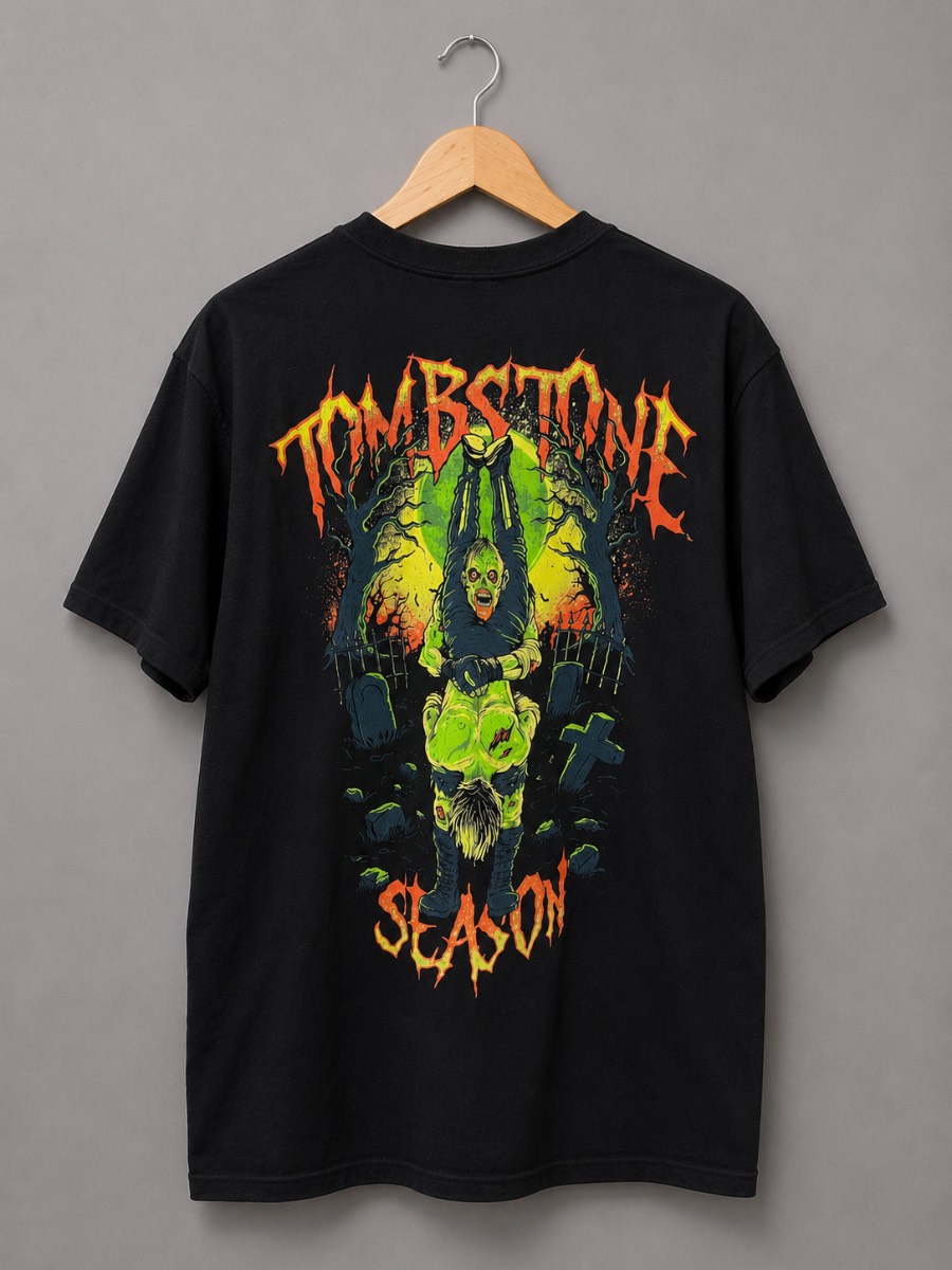 Tombstone Slam Graphic T-Shirt Black Gildan Softstyle Size M WWE Undertaker Style