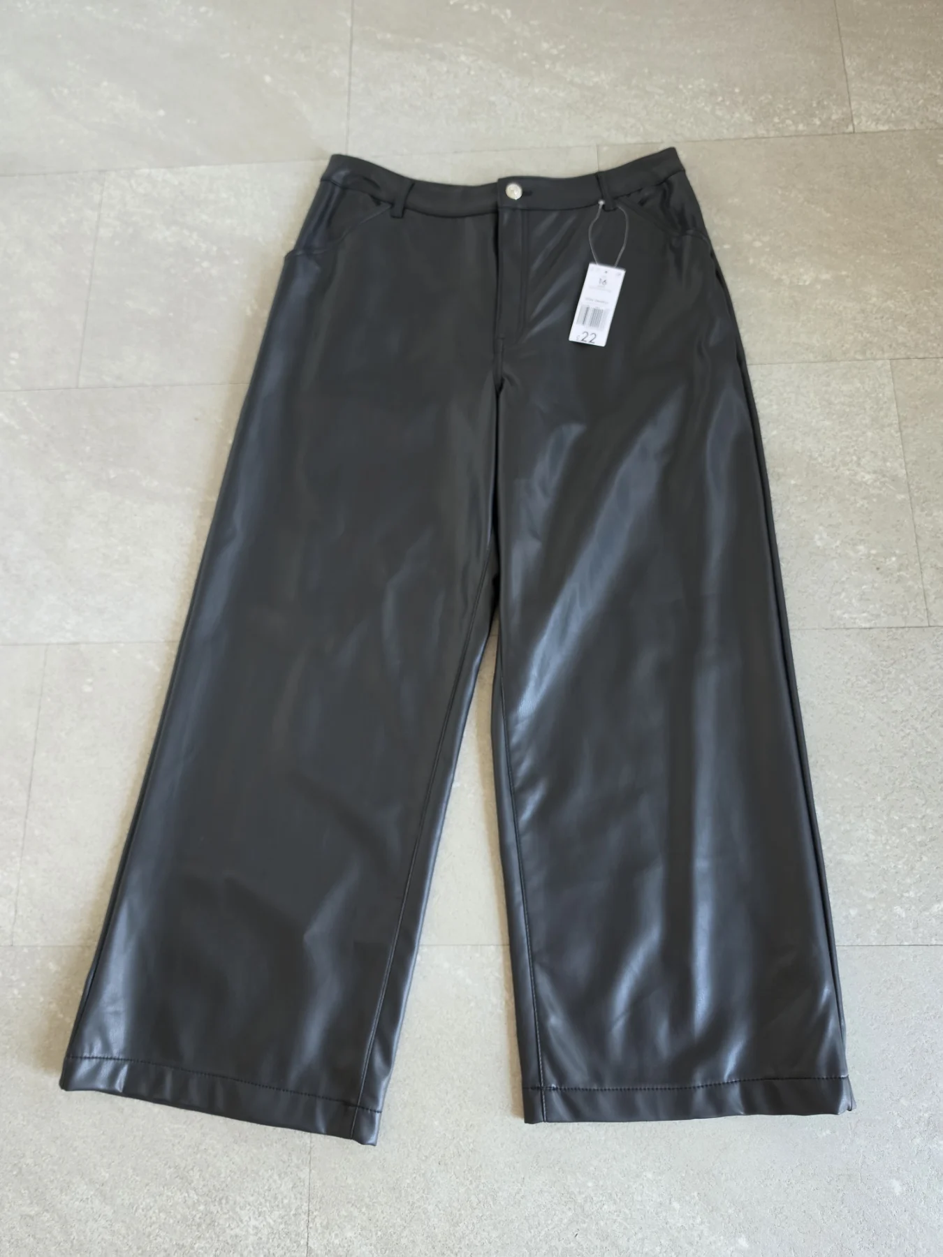 Woman's black, Faux Leather, wide leg trousers size 16.