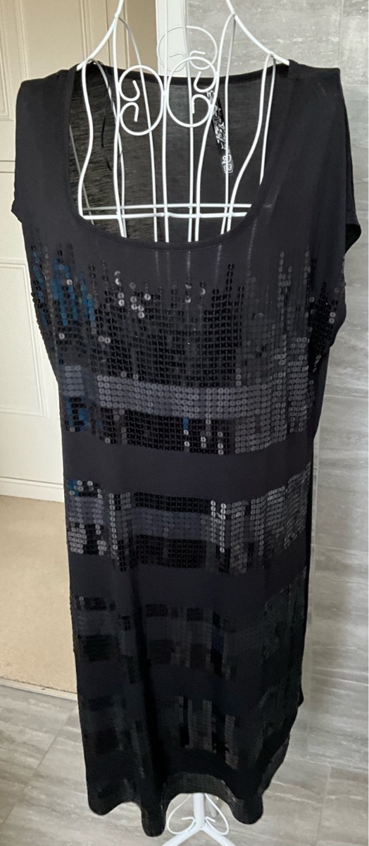 TU black sequin striped shift tunic top/dress size 20 see measurements