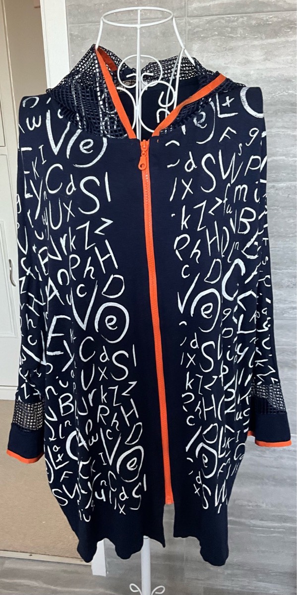 ZEDD plus graffiti print/alphabet scribble hooded lightweight jacket plus size see measurements