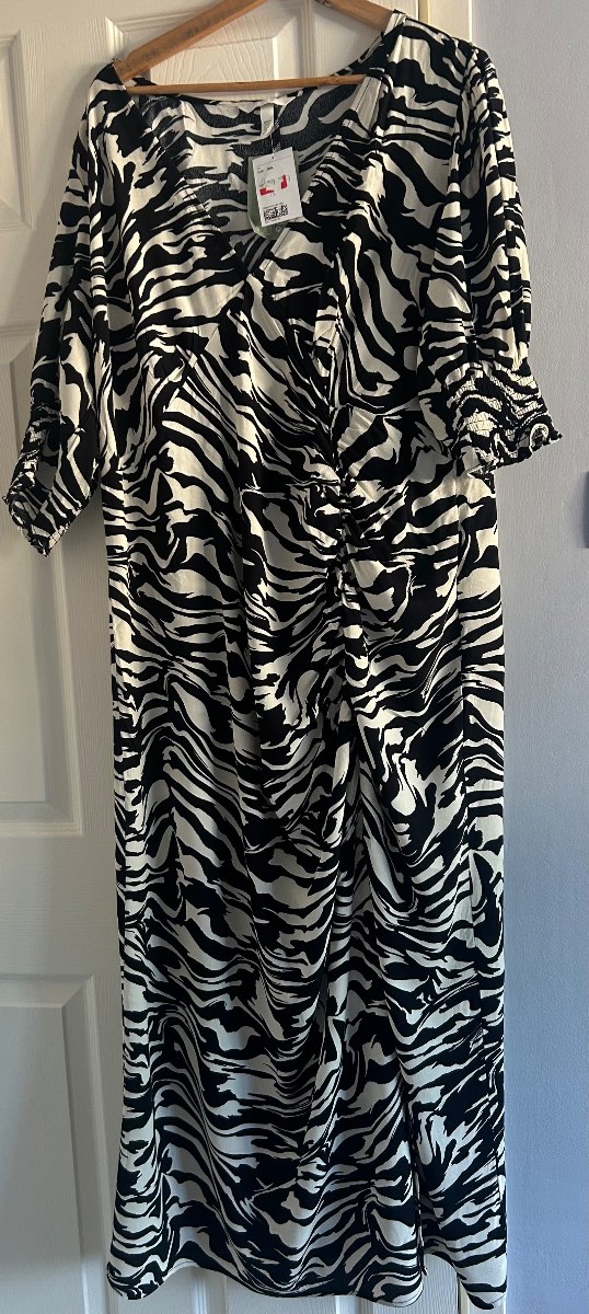 H&M black-and-white zebra print puff sleeve midi dress size XXL new with tags