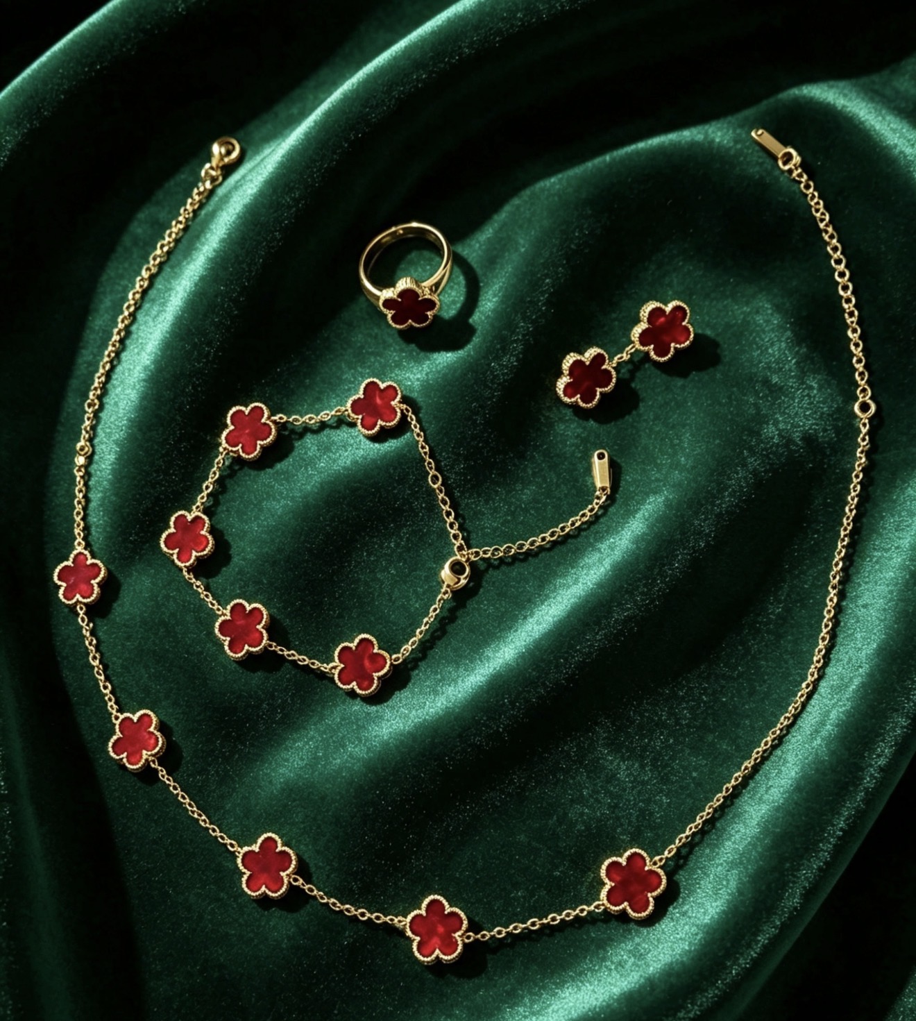 18k gold plated clover jewellery set