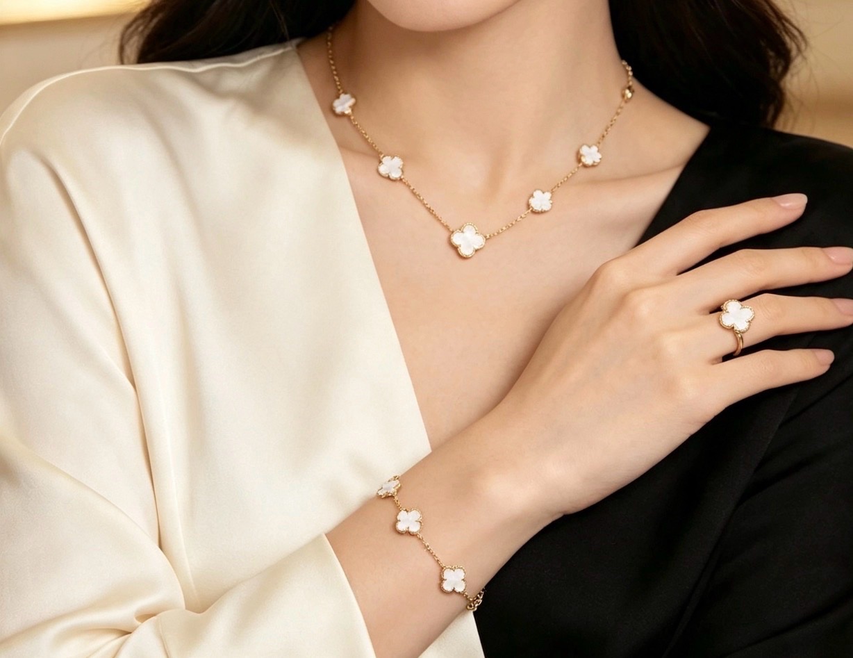 18k gold plated clover set