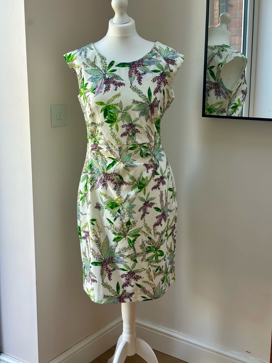 Smashed Lemon Botanical Floral Pencil Wiggle Dress UK size 12 Elegant Occasion