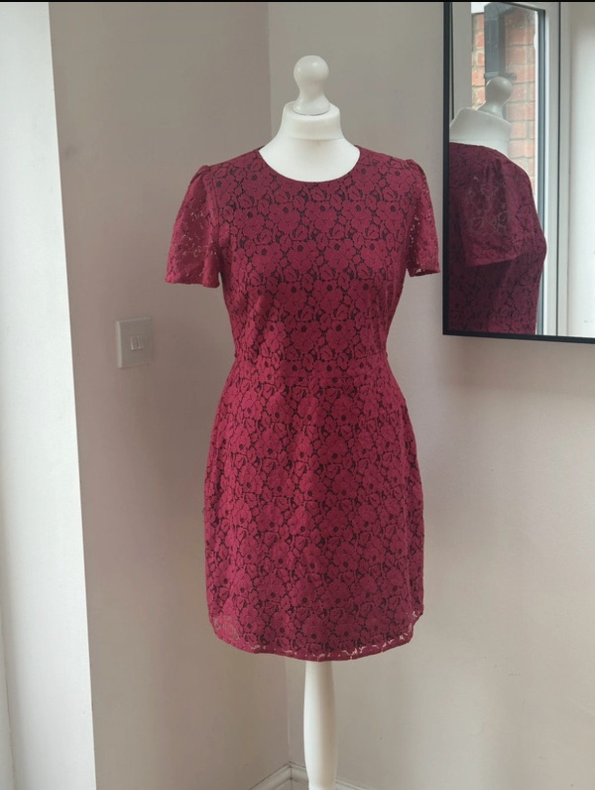 Oasis Berry Red Floral Lace Dress - size 12 -Occasion Wedding Guest Party Dress