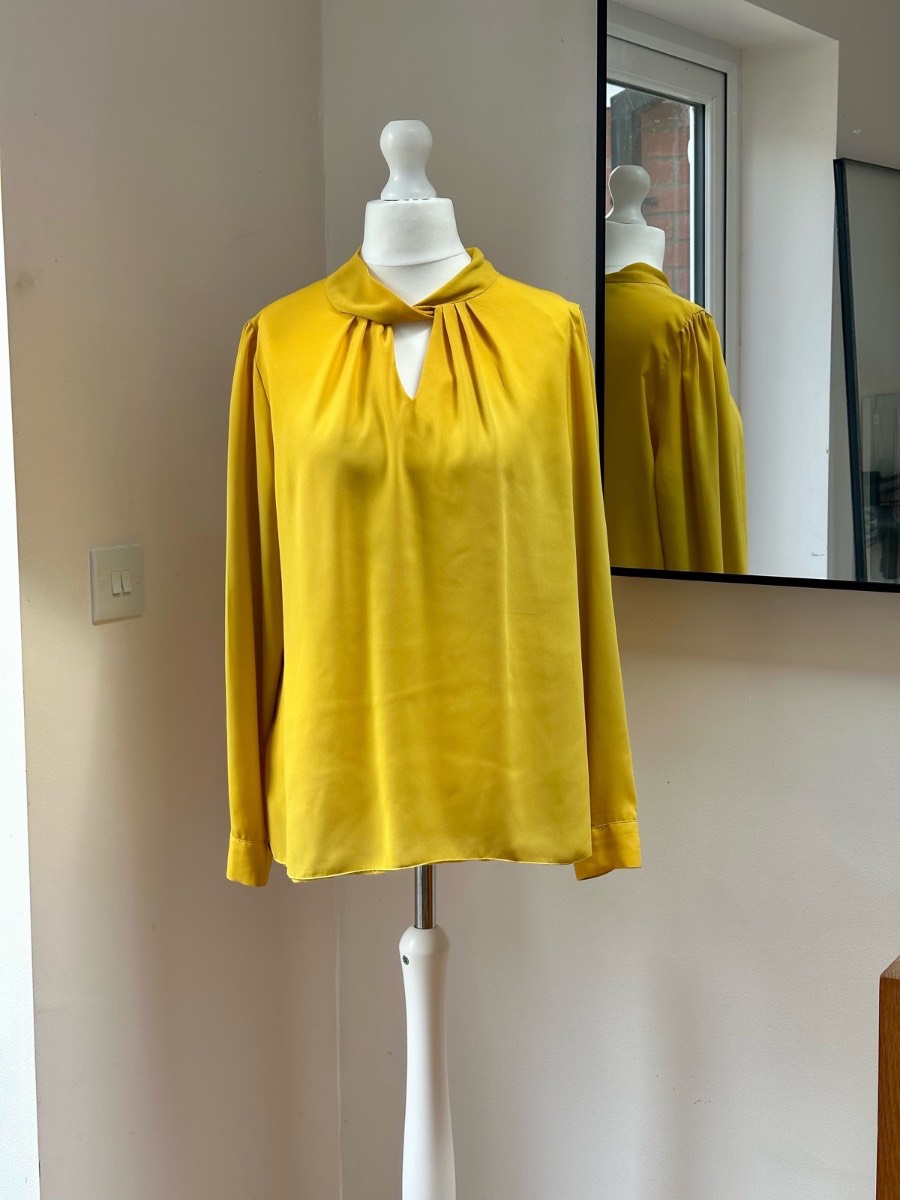 Dorothy Perkins Mustard Satin Look High Neck Blouse - UK size 16