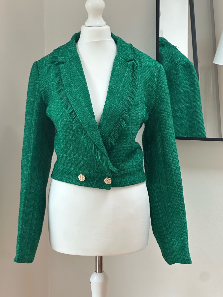 Apricot Emerald Green Bouclé Cropped Blazer Jacket - UK size 10