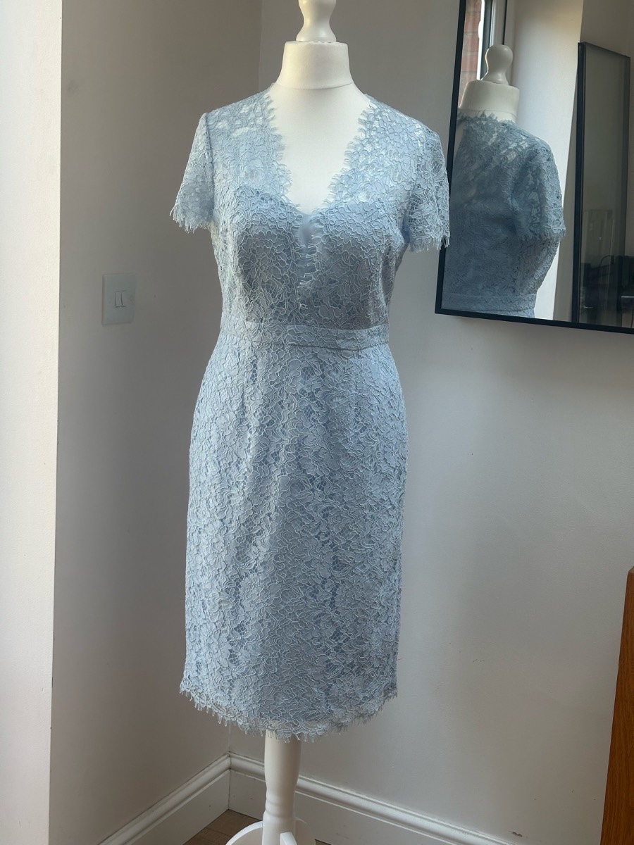 Debut by Debenhams Pale Blue Lace Pencil Dress - UK size 12 - Wedding Mother of the Bride Occasion