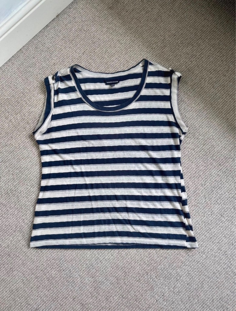 Warehouse Navy White Striped Sleeveless Top -Size 16 - Nautical Casual Summer