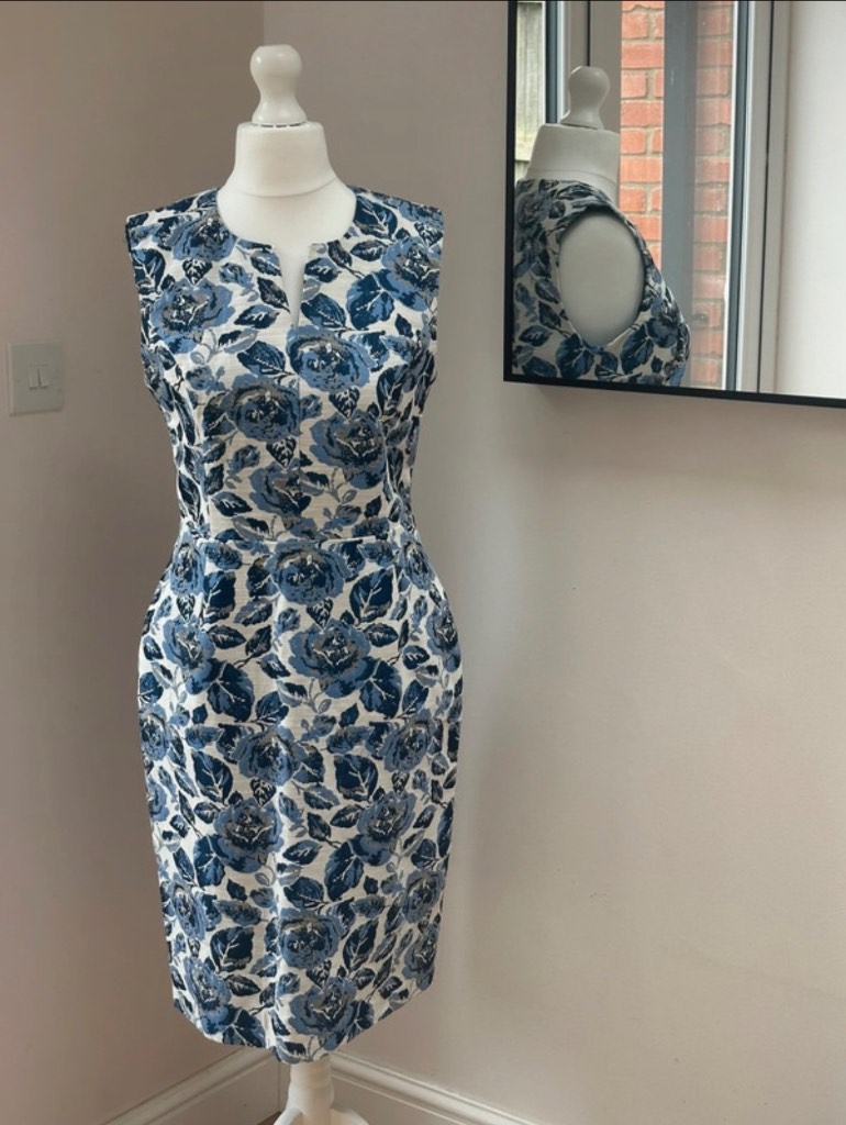 Laura Ashley Blue Floral Pencil Dress - size 12