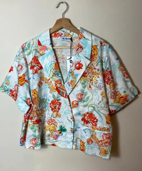 Rixo Milan Double-Breasted Printed Cotton And Linen-Blend Shirt Size 18