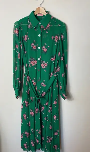 Kitri Tara Green Pleated Shirt Dress Floral size 10