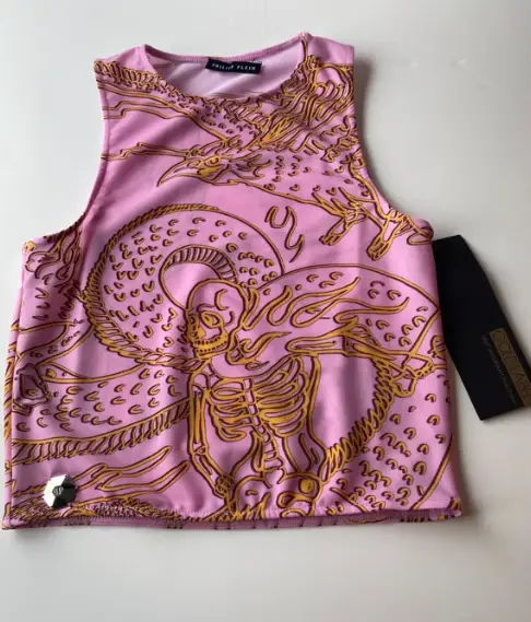 Philipp Plein sleeveless tank top size small pink yellow skeleton NEW