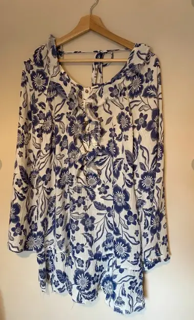 Anthropologie Ruffled Cover-Up Tunic Size M Floral Print Boho Cotton new with tags