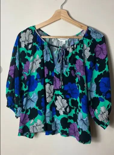 M&S Autograph black bright floral blouse size 16