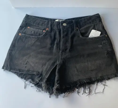 We The Free Free People Black Distressed Button Fly Denim Shorts size 10