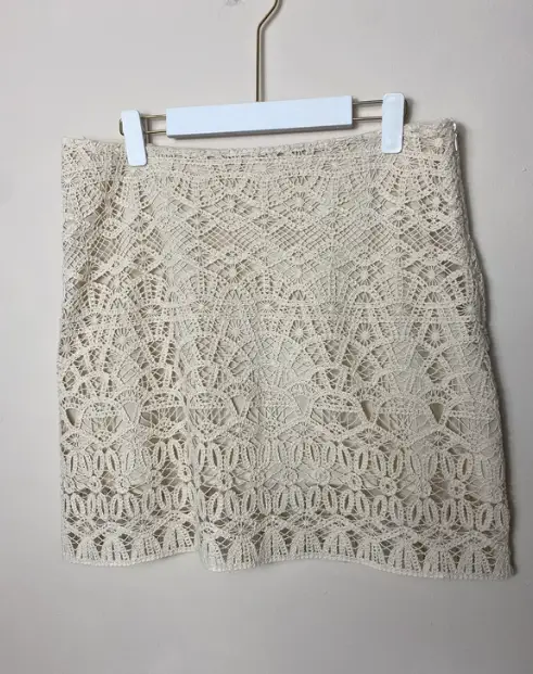 Arket cream cotton blend crochet lined mini skirt size large