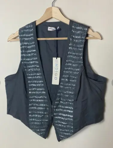 M&S Indigo grey sequin waistcoat size 16 festival