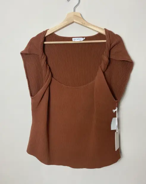 Good American Twisted Shoulder Ribbed Sweater Tank In Tortoise 7/8 4X NEW