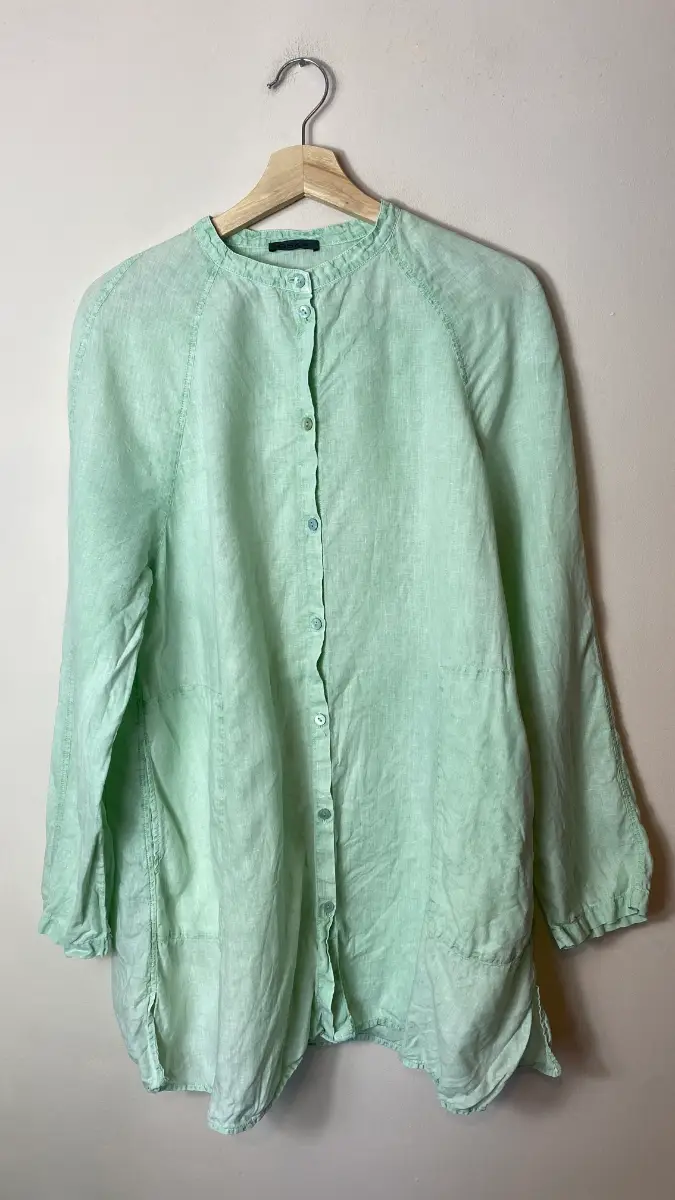 Oska 100% linen band-collar tunic shirt Green size 2 / 12