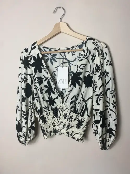 Zara black and white linen blend top size small brand new cropped summer