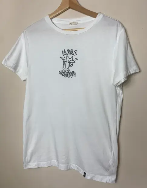 Marc Jacobs embroidered mouse rat spell out white t-shirt size small
