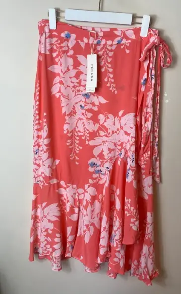 Per Una Coral & White Floral Wrapover Wrap around Skirt Size 12 New Tags RRP £35