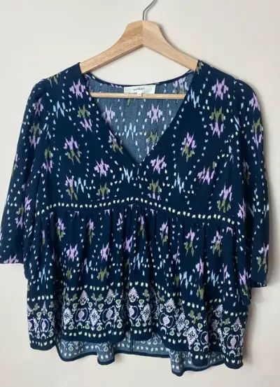Ba&sh Narry blouse size 8 boho blue short sleeve v-neck