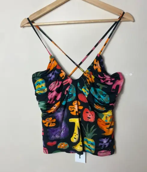 Bimba Y Lola Kentaro Print Stretch Spaghetti Strap Top BNWT Size Large