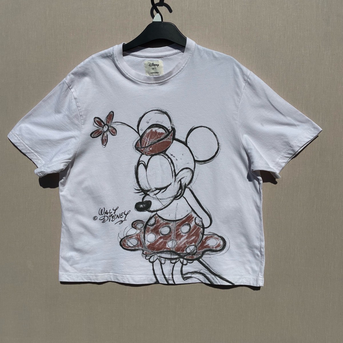 Disney Minnie Mouse Oversized Crop Top White Women’s Size S Graphic T-Shirt