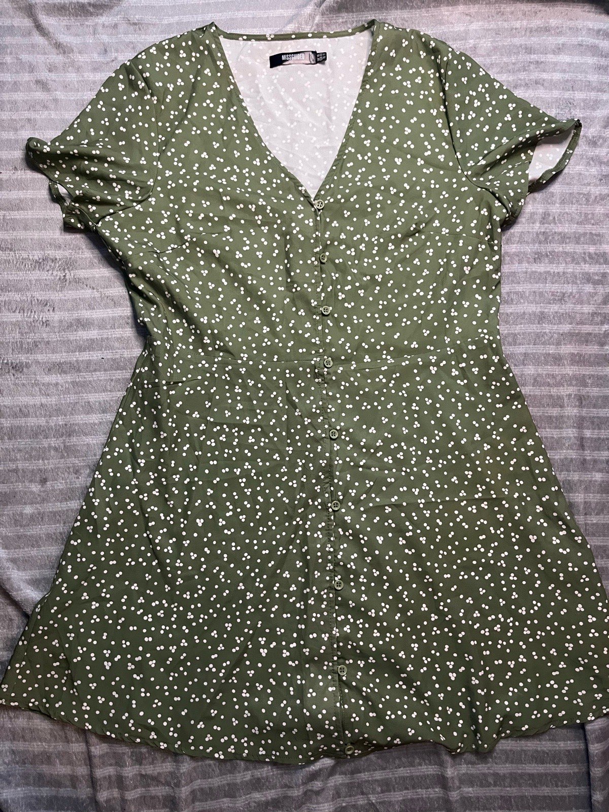 Missguided khaki green polka dot button-up dress