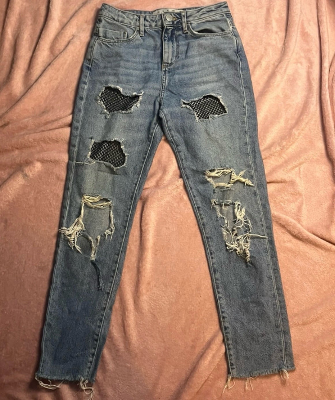 Denim Co fishnet-insert ripped skinny jeans