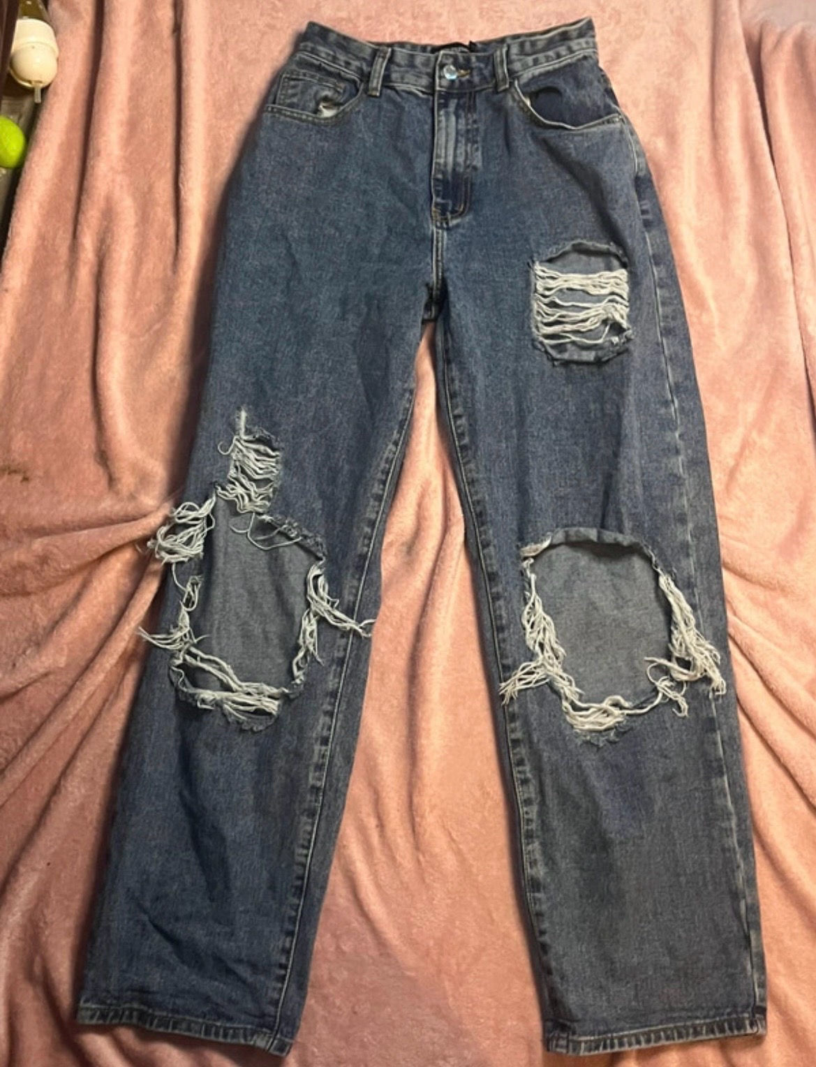 PrettyLittleThing distressed grey wash mom jeans
