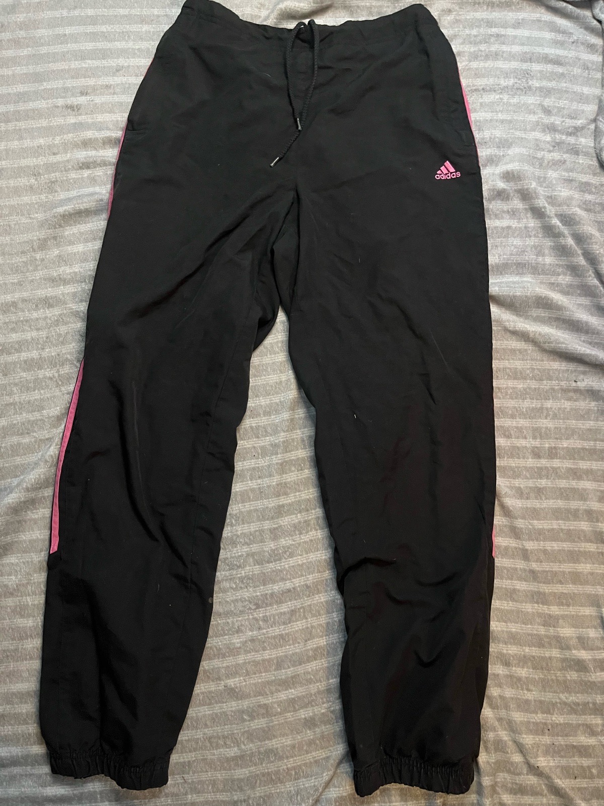 Adidas Black track pants with pink stripes