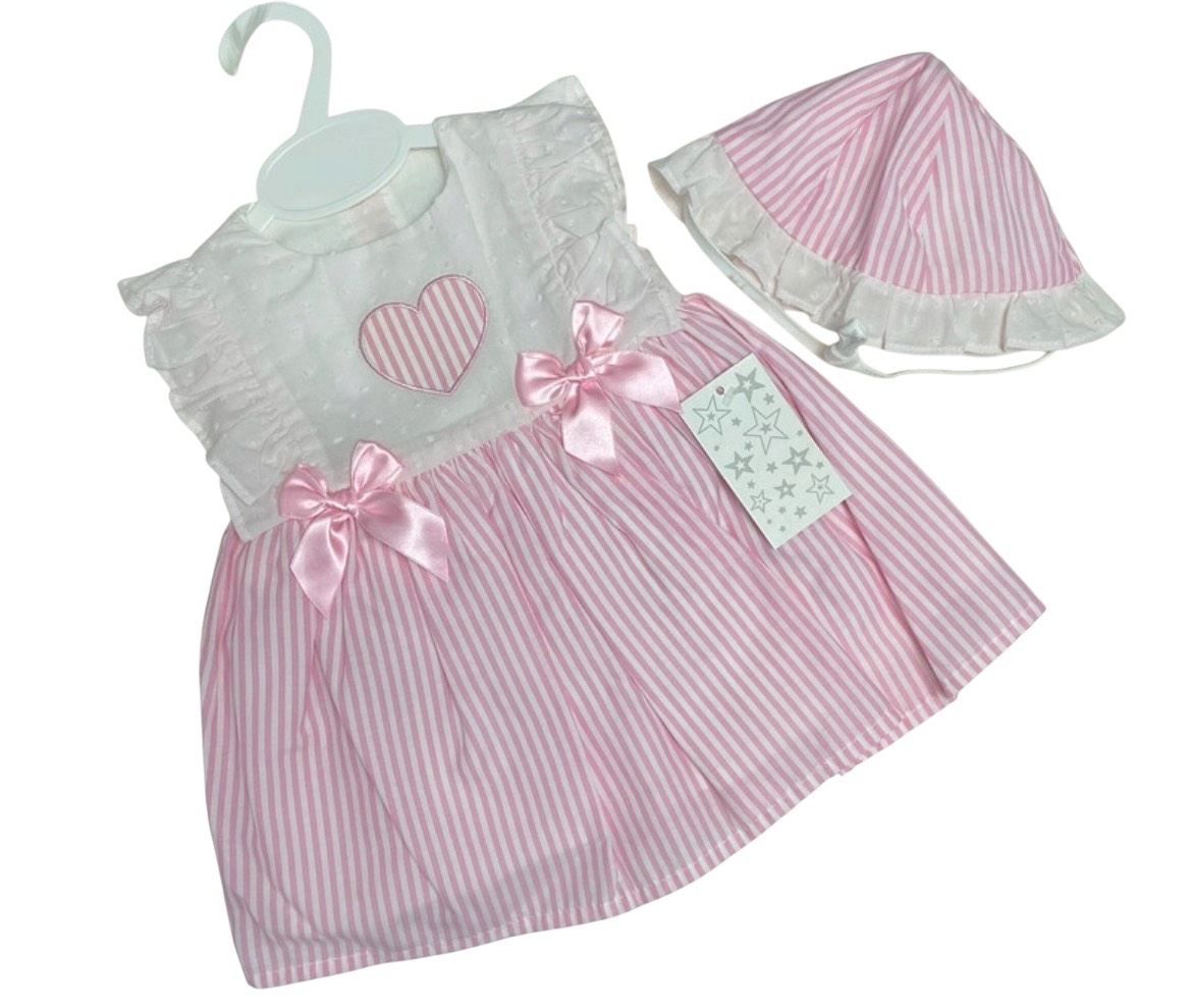 Little Stars Striped Dress, Pants and Sun Hat Set - 3M