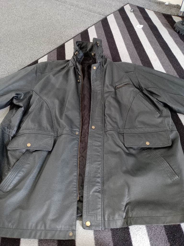 Vintage mens black leather parka jacket XXXL drawstring waist