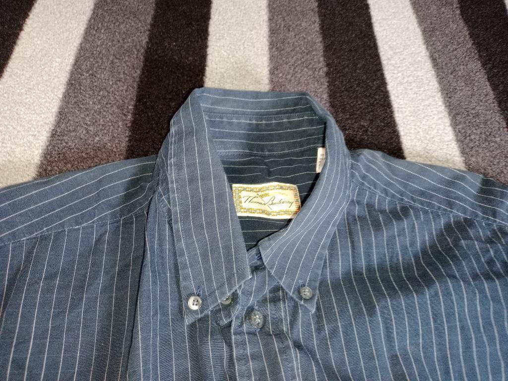 Burberry mens blue pinstripe shirt L long sleeve button up