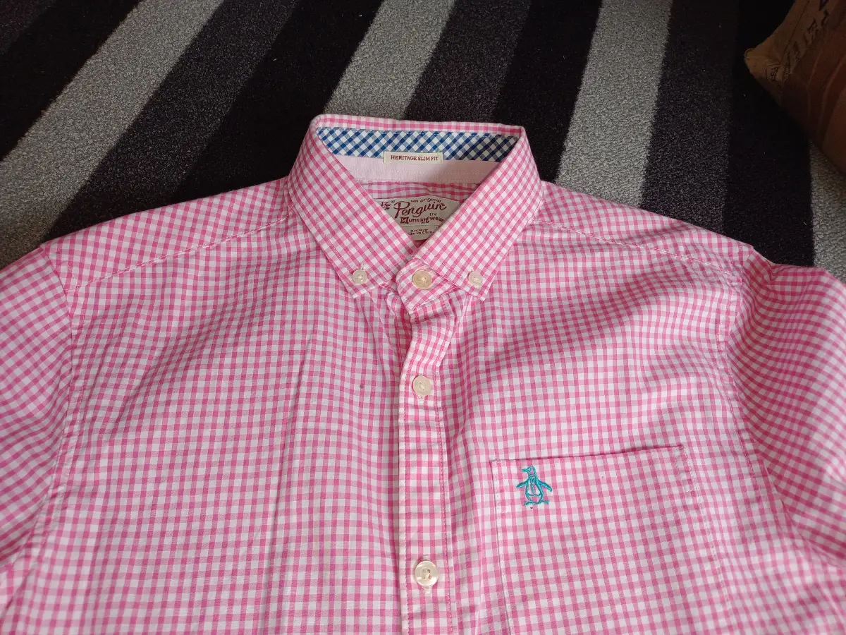 Penguin musingwear mens pink gingham check shirt S long sleeve slim fit