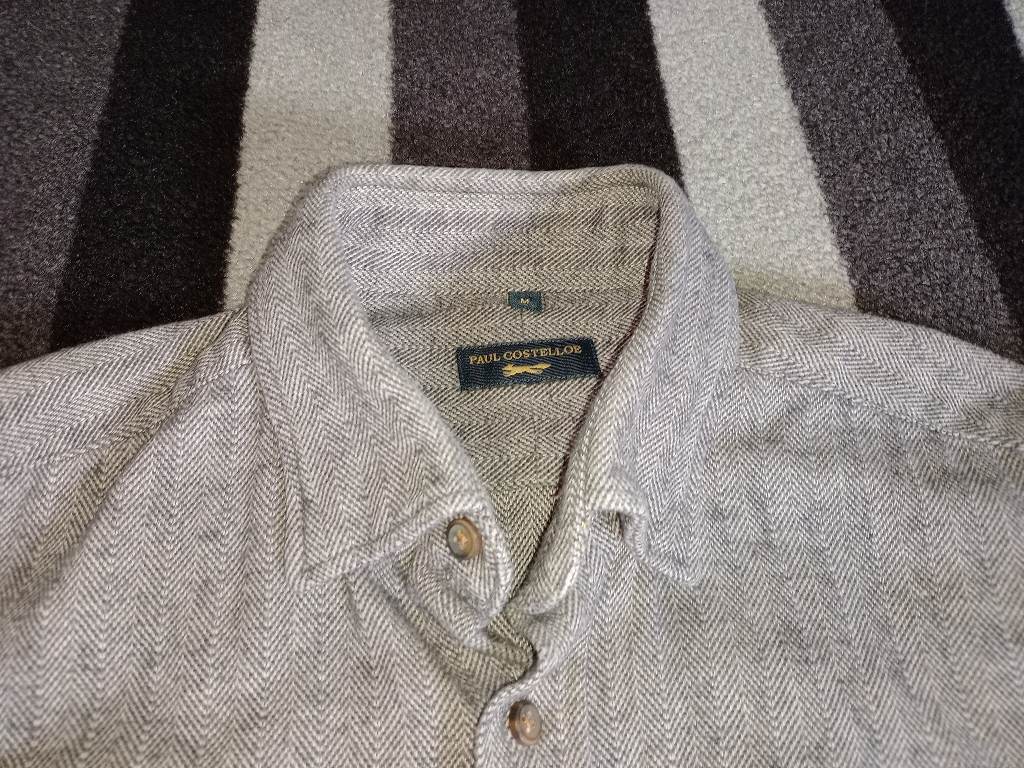 Paul costelloe mens grey herringbone checked shirt M long sleeve heavyweight material