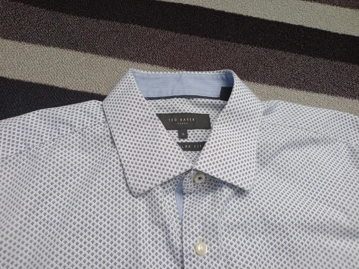 Ted baker mens shirt L white grey fan design long sleeve