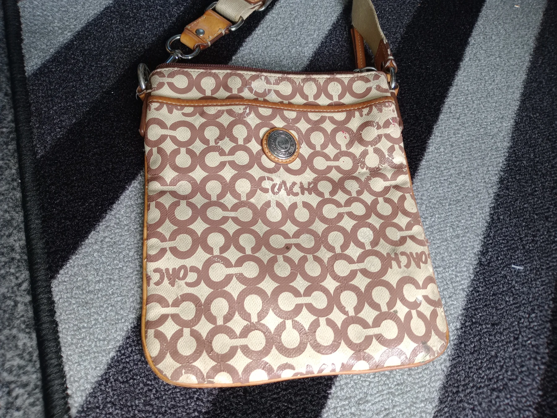 Coach ladies brown monogrammed leather shoulder bag handbag