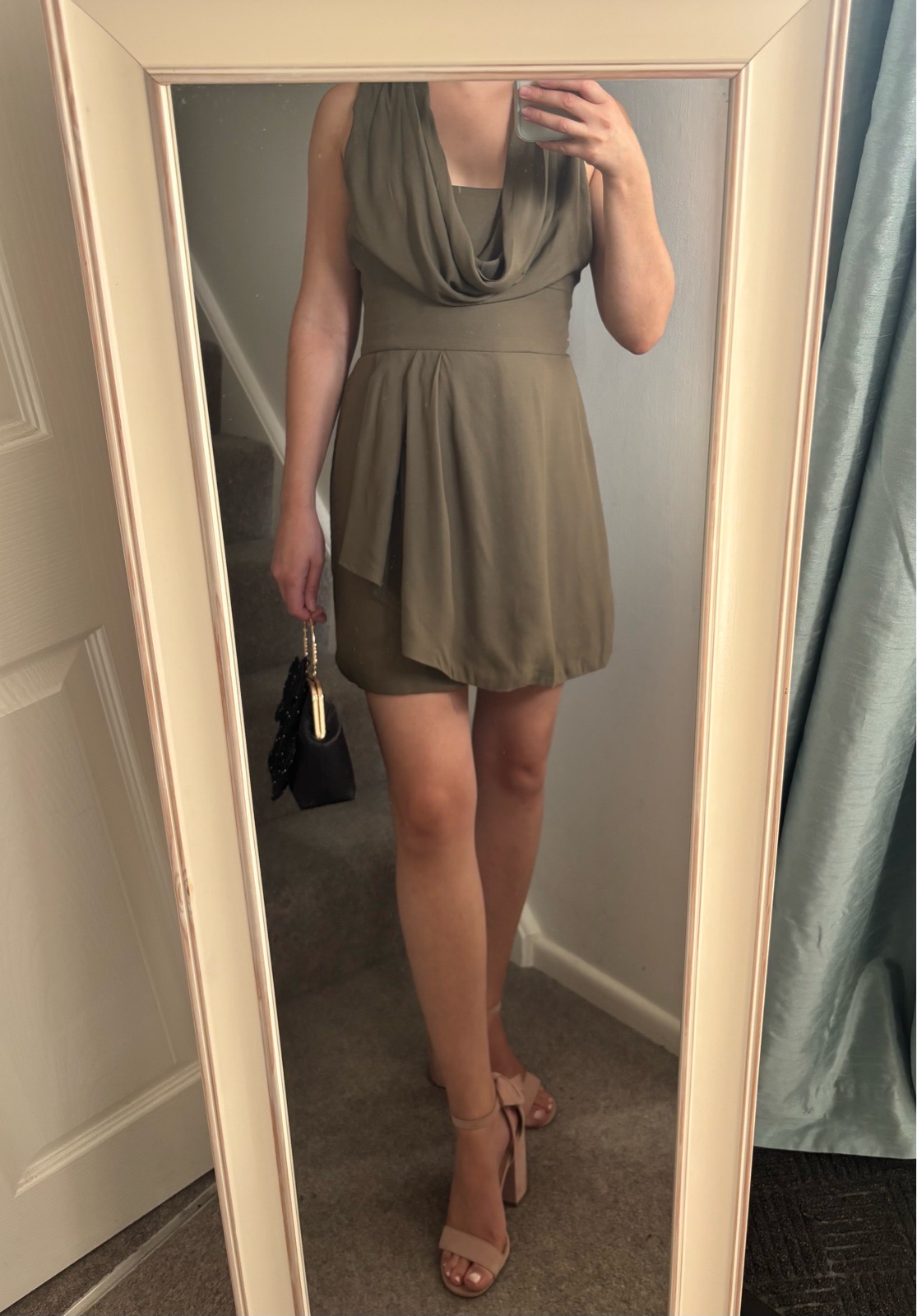 French Connection Khaki Cowl Neck Mini Dress UK 10