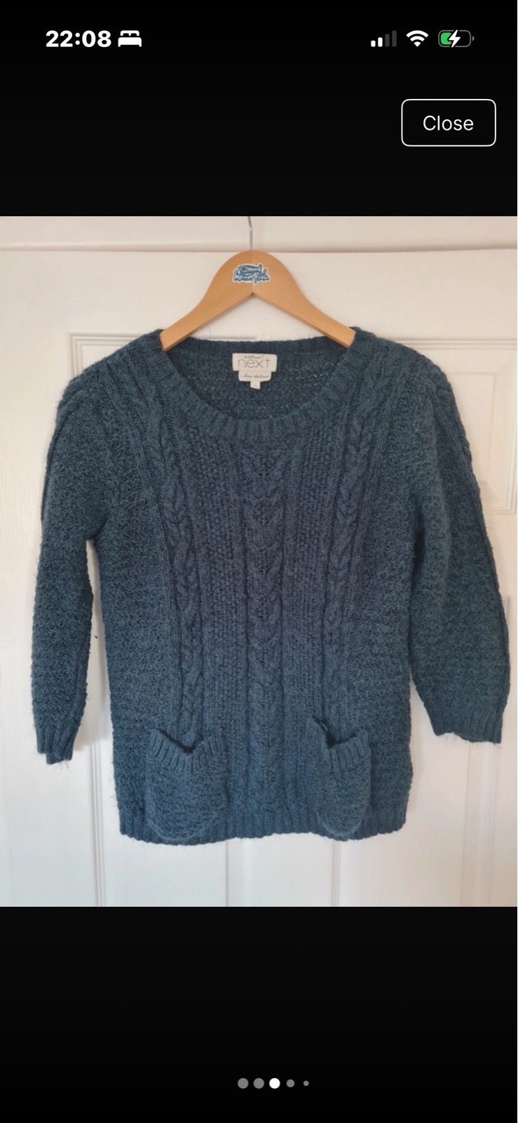 Next Dark Green Cable Knit Jumper with Pockets Size 14