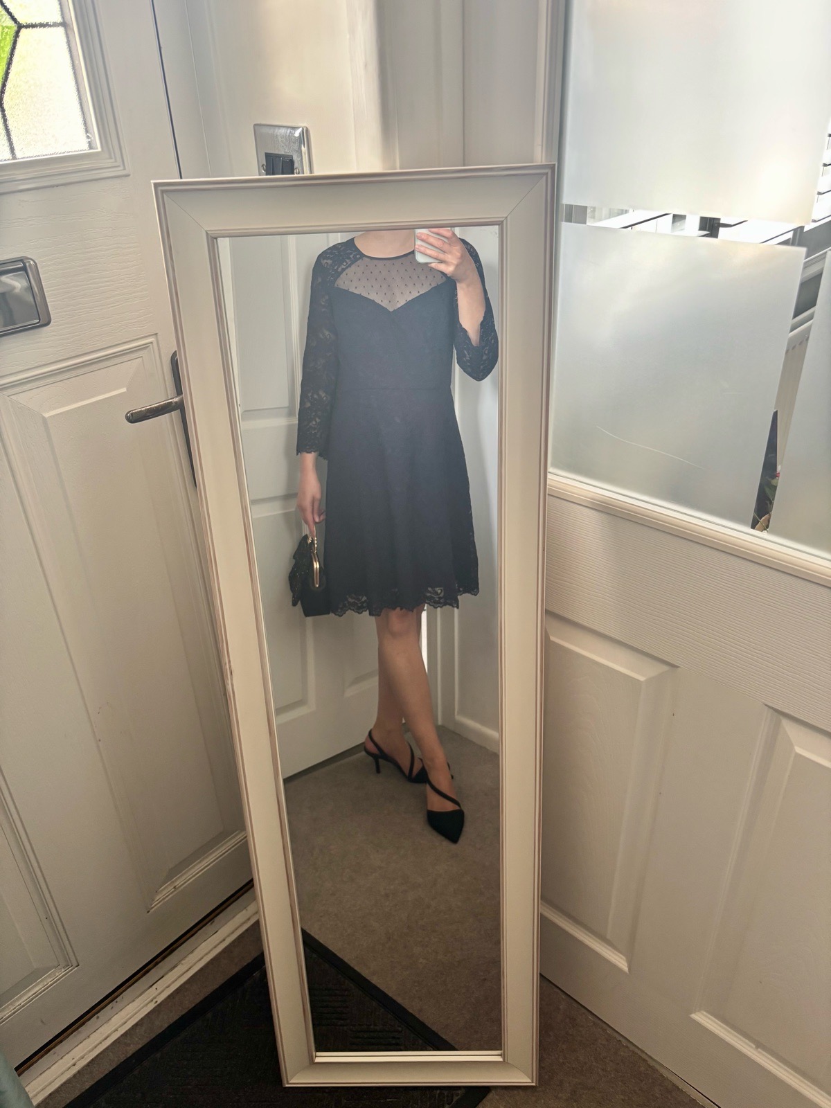 Oasis Navy Blue Lace Skater Dress UK 12 Wedding Guest Occasion